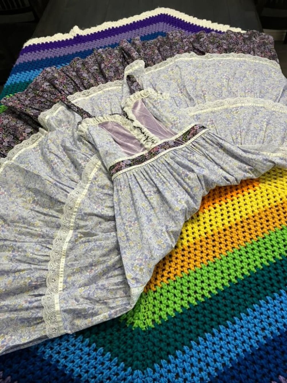 Purple Calico Corset Prairie Retro Reproduction Maxi Sundress Dress